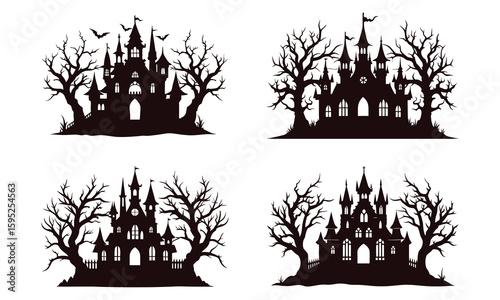 Scary Halloween House Silhouette Vector Design Pack