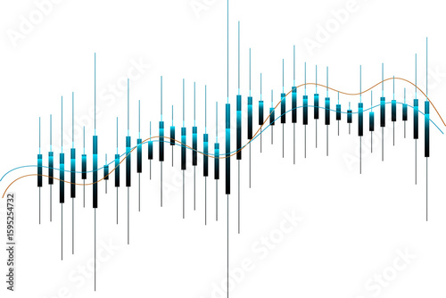 Dynamic Financial Chart with Teal Candlesticks and Trendlines. A modern, clean graphic showcasing a financial chart with teal candlestick patterns.
