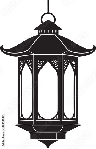 Cultural Hanging Lantern Silhouette Vector Illustration
