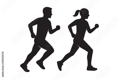 Silhouette runner front view collection vector illustration. 