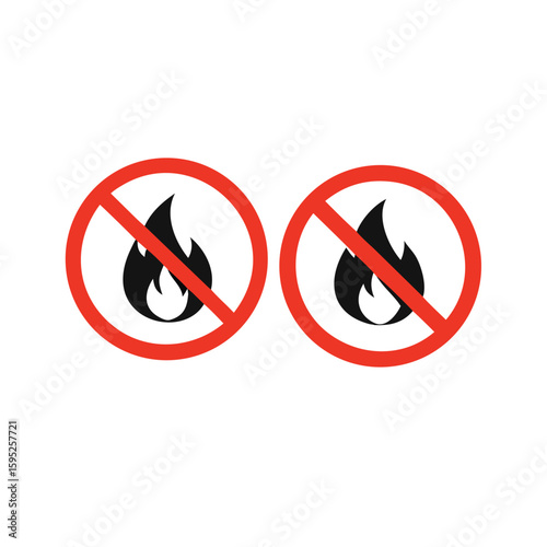 Two isolated no fire symbols with red circle and slash