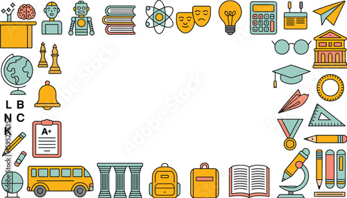 Back to school education background frame with school supplies vector illustration for education design. Editable vector illustration.