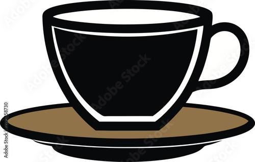 Tea Cup Silhouette Side View with Saucer and Handle