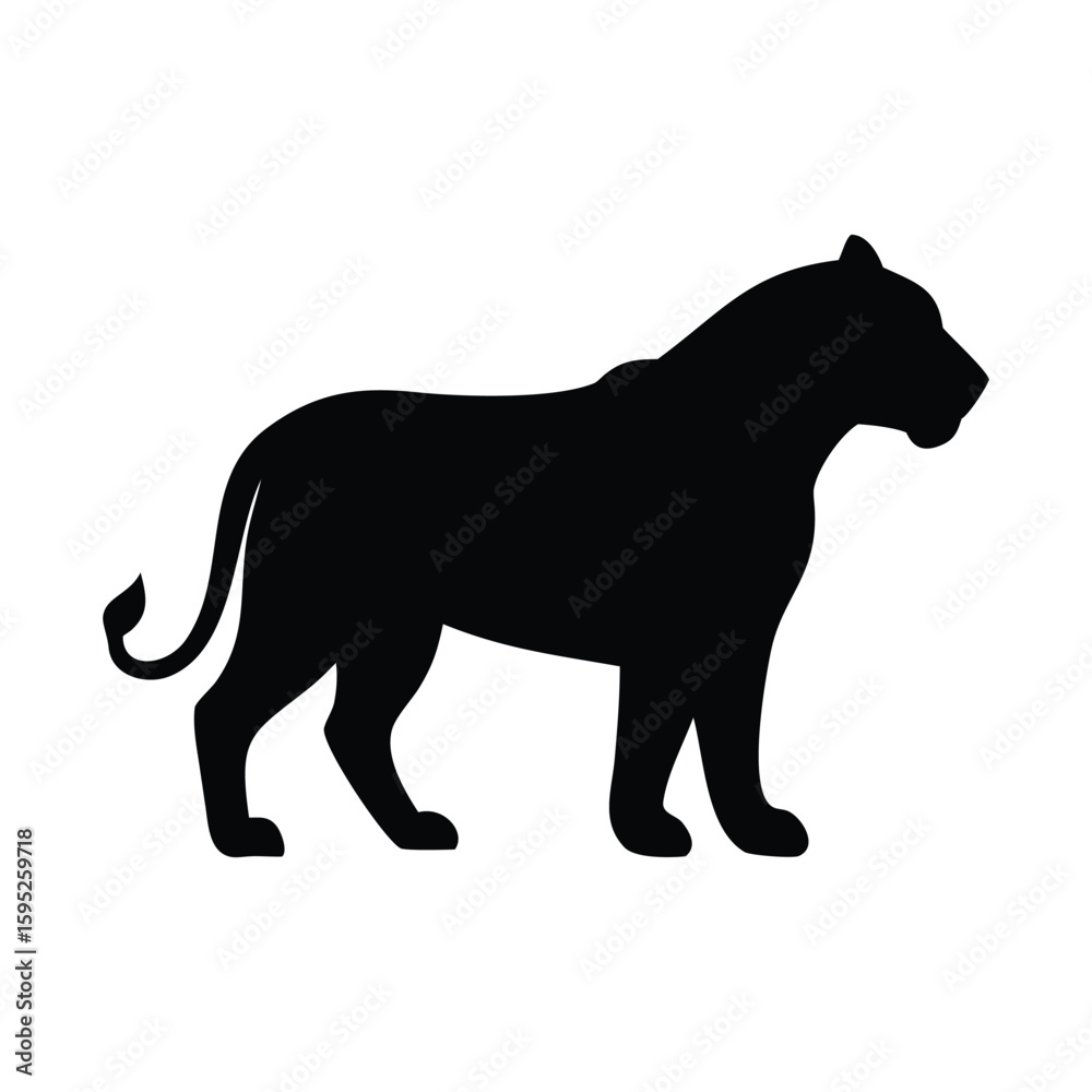 Obraz premium Black silhouette of a lion standing isolated on white background
