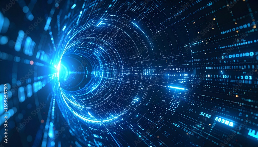 Obraz premium Abstract tunnel of digital data with a bright light at the end, symbolizing the speed of the modern digital age and data flow