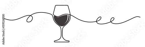 continuous line art of a glass filled with red wine. wine drink concept. vector illustration of a glass filled with red wine with a transparent background. this icon is for a bar poster.