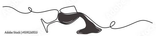 the continuous line art of a glass of red wine overflowing and flooding its surroundings. wine drink concept. vector illustration of a glass of red wine. this icon is for a bar poster