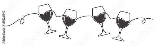 continuous line art of a glass filled with red wine. wine drink concept. vector illustration of a glass filled with red wine with a transparent background. this icon is for a bar poster.