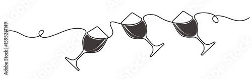 continuous line art of a glass filled with red wine. wine drink concept. vector illustration of a glass filled with red wine with a transparent background. this icon is for a bar poster.