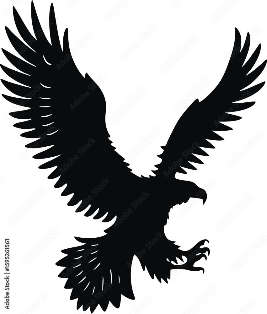 Fototapeta premium Majestic Eagle Silhouette with Spread Wings in Flight Isolated on White