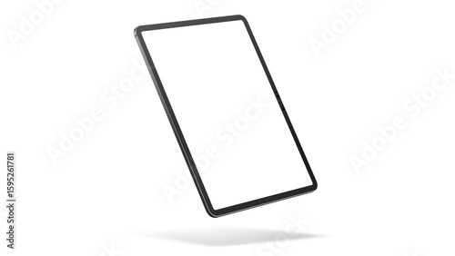 Floating iPad Pro on transparent background for web design and App UI presentation. Side view with empty blank screens.