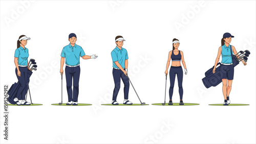 flat vector of professional golfer player with clubs on course doing golf sport