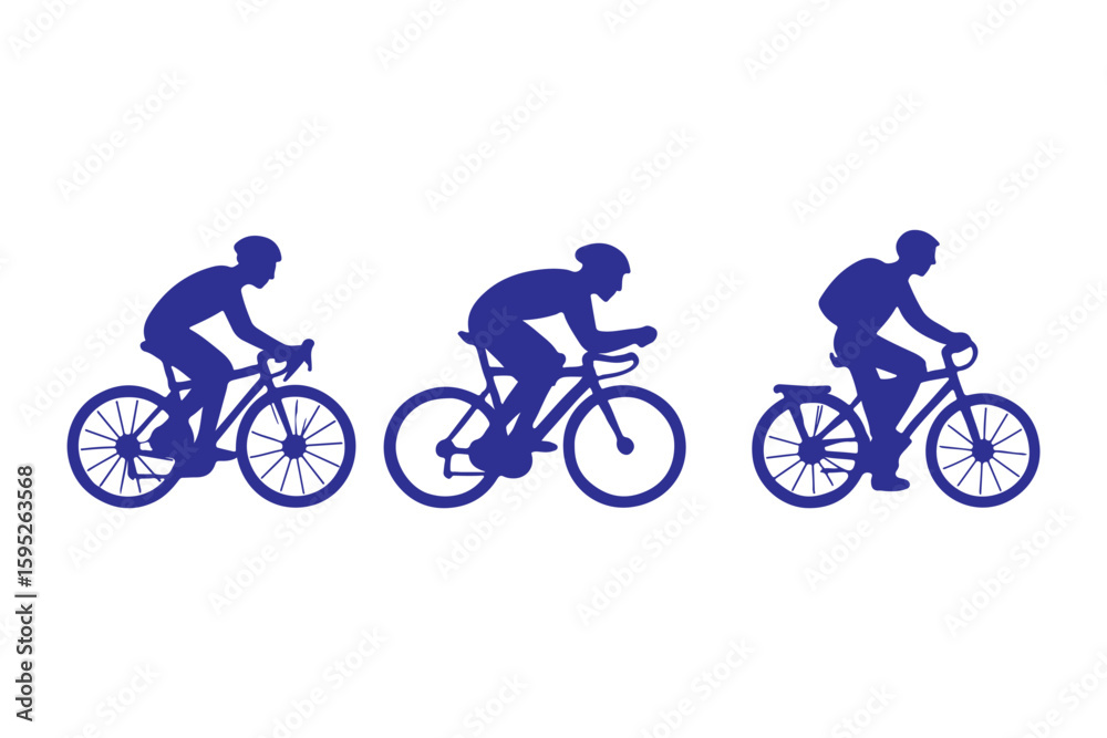 Fototapeta premium collection active cyclists silhouette vector illustration. Silhouette bikers isolated on white background.