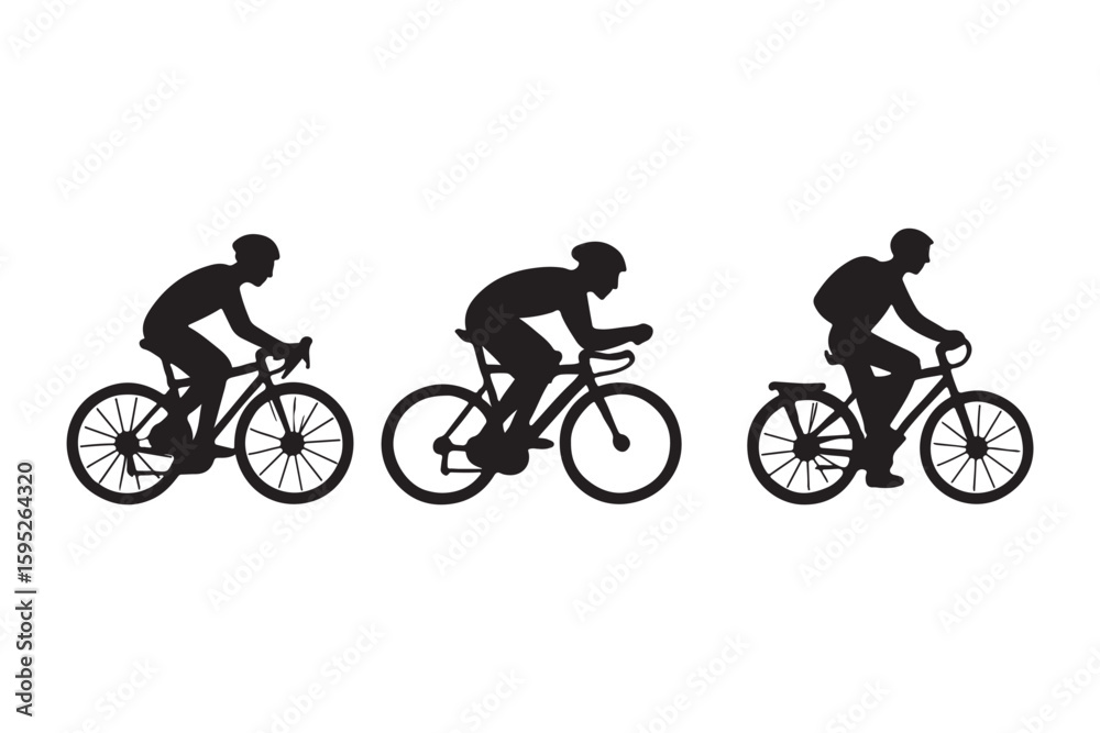 Naklejka premium collection active cyclists silhouette vector illustration. Silhouette bikers isolated on white background. 