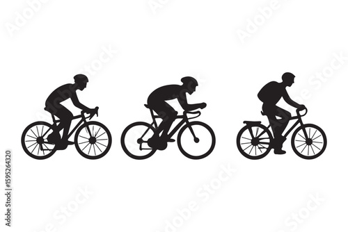 collection active cyclists silhouette vector illustration. Silhouette bikers isolated on white background.
