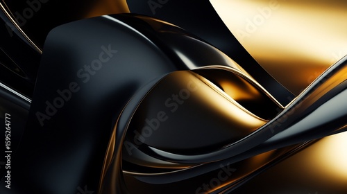 Abstract black and gold background with smooth curved geometric shapes for modern design