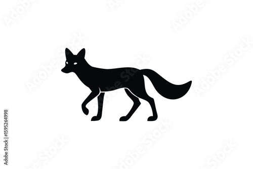 Elegant Walking Fox Illustration in Black Silhouette Style on White Background Perfect for Logos and Designs silhouette