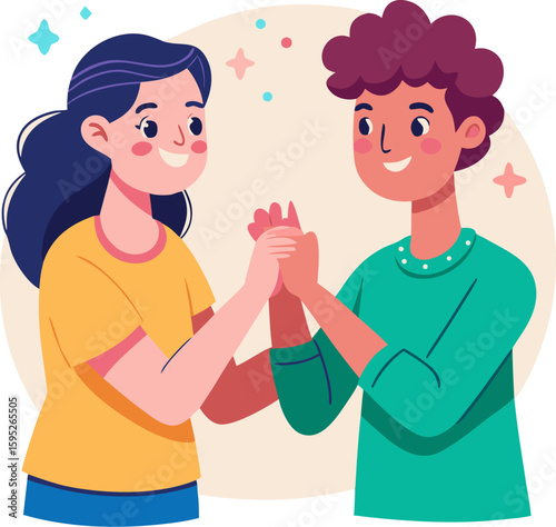 Two friends reconciling with a pinky promise icon