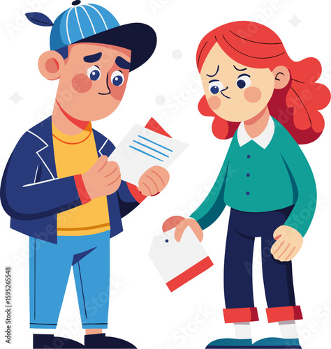 Cartoon characters exchanging apology notes