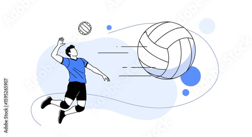 Volleyball Player in Action: Dynamic illustration of a volleyball player spiking the ball, embodying athleticism, precision, and the energy of the sport.