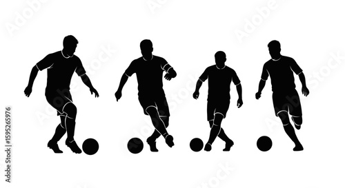 Dynamic Football Silhouette: A sequence of action shots of a soccer player skillfully maneuvering the ball, conveying the athleticism and dynamism of the game.