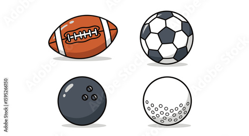Sports Balls Collection: A vibrant collection of iconic sports balls, perfect for conveying energy and competition.