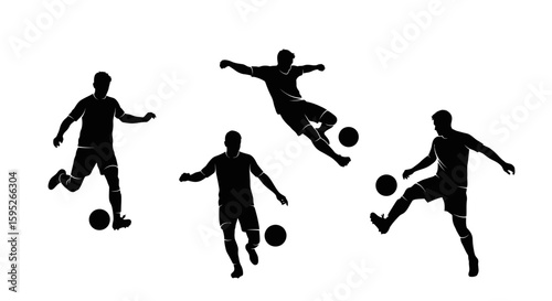 Wallpaper Mural Dynamic Soccer Silhouette: A set of dynamic soccer silhouette, showcasing a range of skillful action poses. Capturing the fluid motion and passion of the game. Torontodigital.ca