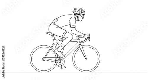 Line Art Cyclist Silhouette: A dynamic line art illustration captures the essence of cycling, depicting a focused cyclist in motion, emphasizing the streamlined form and athleticism of the sport.
