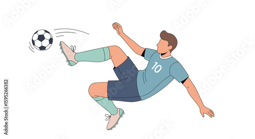 Footballer in Action: dynamic vector illustration shows a soccer player in the midst of a powerful kick, highlighting the energy of the game