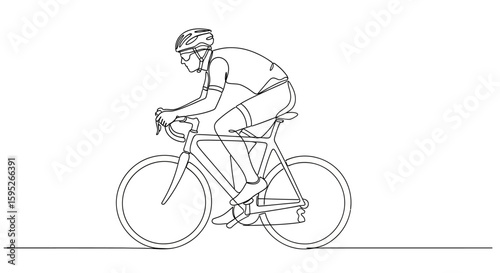 Cycling in Action: A cyclist, captured in a dynamic line drawing, embodies speed and determination as they conquer the open road on their sleek bicycle.