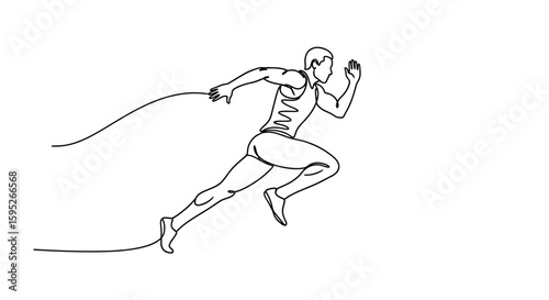 Sprint of Determination: A dynamic line drawing of a determined athlete in full stride, capturing the essence of speed, power, and the unwavering pursuit of victory. 