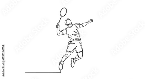Badminton Stroke in Action: A dynamic illustration of a badminton player executing a powerful overhead stroke, capturing the essence of the sport with elegant lines and fluid movement.