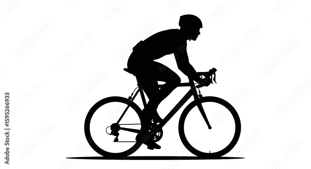 Fototapeta premium Silhouette of a Cyclist: A black silhouette of a cyclist, embodying speed, dedication and the spirit of competition, captured in a dynamic and photorealistic portrayal.