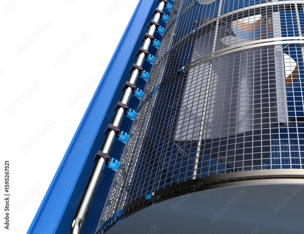 Fototapeta premium Advanced Industrial Rotary Drum Filter for Efficient Wastewater Treatment and Water Purification: High-Resolution 3D Render of Modern, Sustainable Environmental Filtration System and Machinery 4 clean