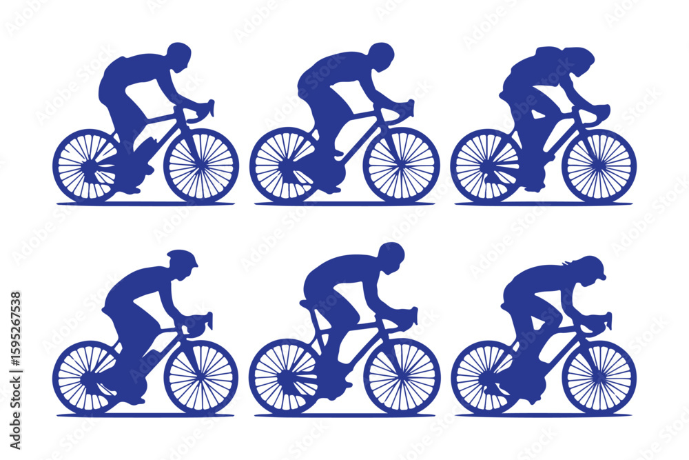 Fototapeta premium collection active cyclists silhouette vector illustration. Silhouette bikers isolated on white background.