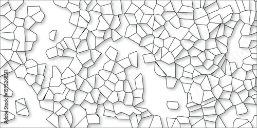 Abstract geometric pattern with black outlines and soft shadows on a white background illustrating a complex mosaic