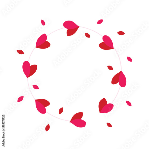 Rose Petals and Hearts Circle Frame Illustration