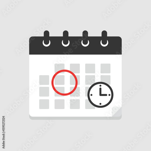 A calendar icon with a red circle around a date and a clock symbol, suggesting a deadline, appointment, or important event on a light gray background.
