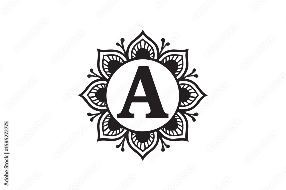 Mandala Letter A silhouette on white background.01 Mandala Letter A silhouette on white background.01