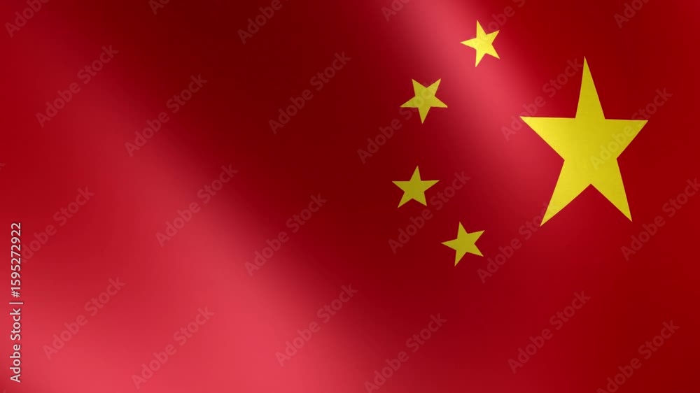 A 3D illustration of the national flag of People's Republic of China Five star Red Flag waving, seamless animated background. Animation 4K Footage, Chinese. Independence Day or Anthem. people. Texture