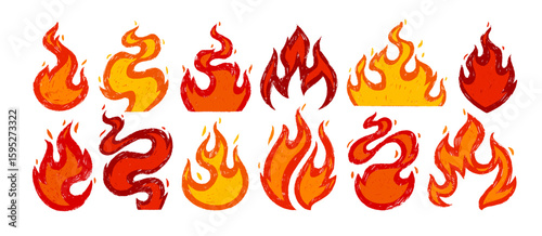 Cuadro en lienzo Crayon drawn red fire flames collection