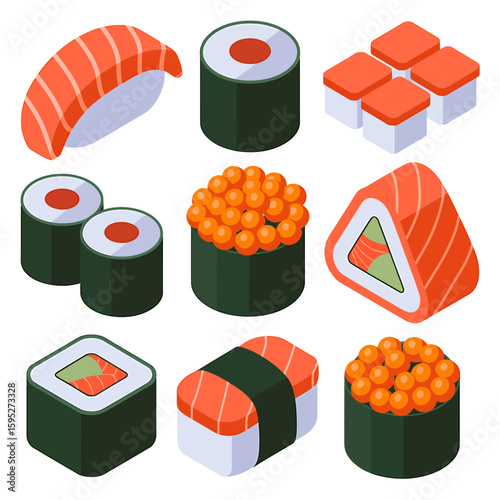 Assortment of delicious sushi and rolls