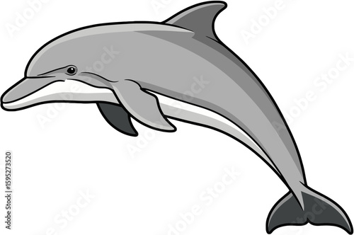 Stylized Dolphin Illustration in Elegant Gray Tones with Simple, Clean Lines