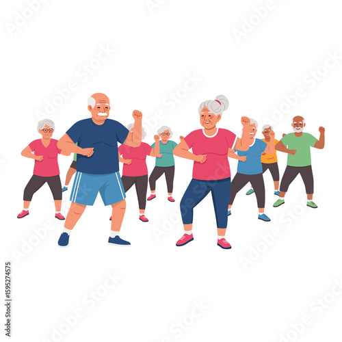 Active Senior Citizens Exercising Together in a Group