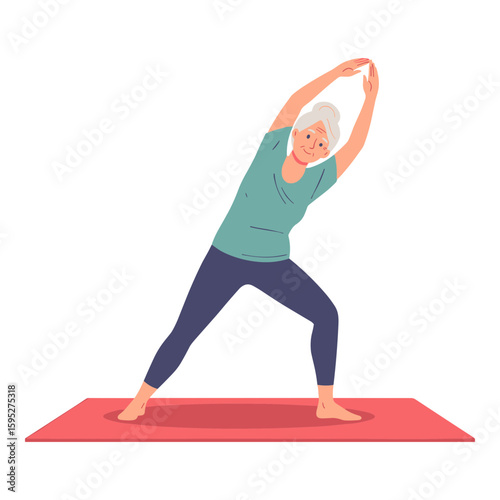Elderly Woman Stretching and Exercising on Yoga Mat