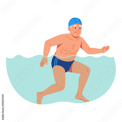 Senior Man Exercising in Water Aerobics