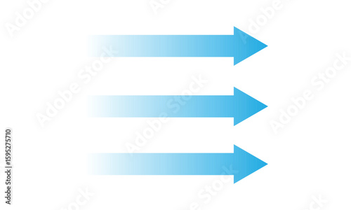 Air flow. Set of blue arrows showing direction of air movement. Wind direction arrows. Blue cold fresh stream from the conditioner. Vector illustration isolated on white background.  EPS 10 .