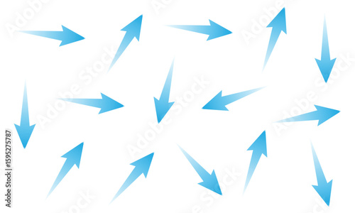 Air flow. Set of blue arrows showing direction of air movement. Wind direction arrows. Blue cold fresh stream from the conditioner. Vector illustration isolated on white background.  EPS 10 .