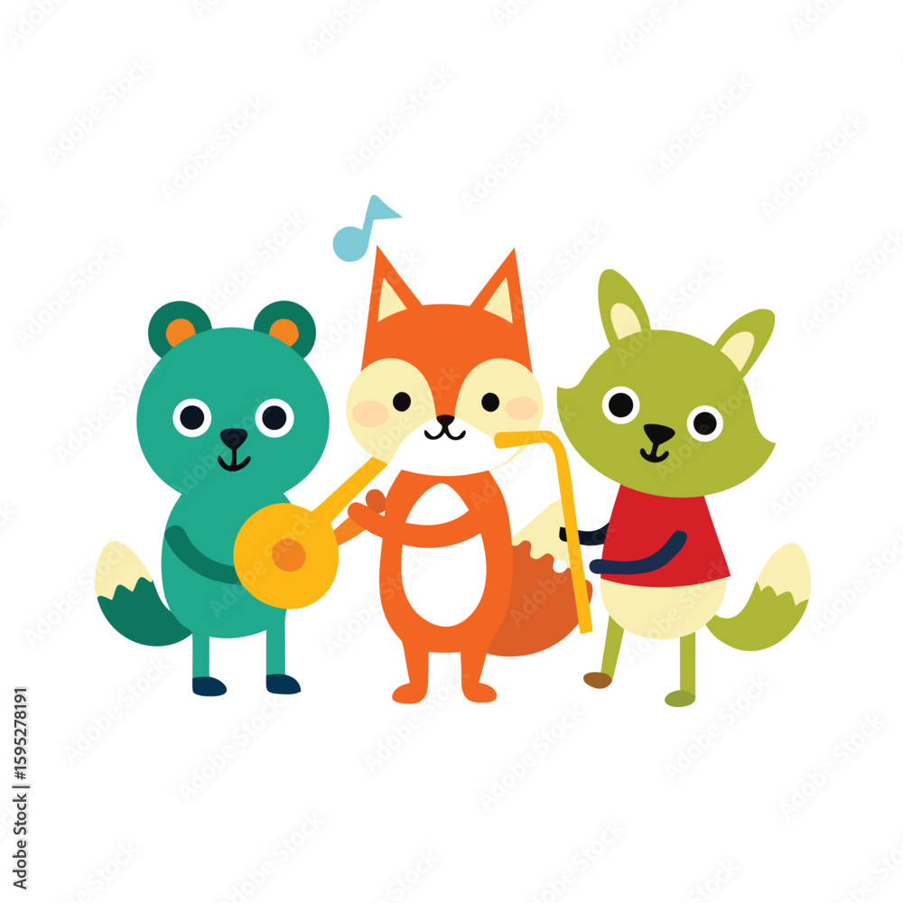 Fototapeta premium Cute Animals Playing Instruments Clipart