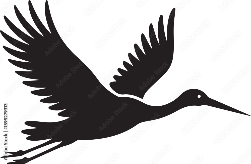 Obraz premium stork silhouette vector icon, vector illustration of stork icon, symbol of standing stork, black and white stork isolated on white background.